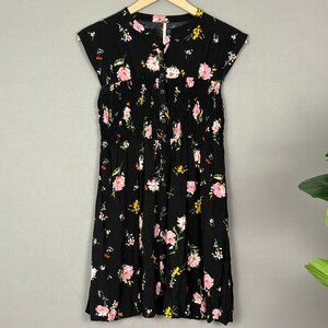 Free People Black Floral Smocked Waist Button Front Mini Dress XS